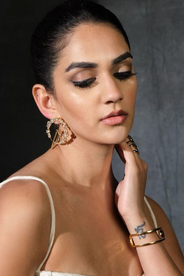 Karmaa Dhingra Adorns ANASTASIA CRESCENT CRYSTAL HOOP EARRINGS